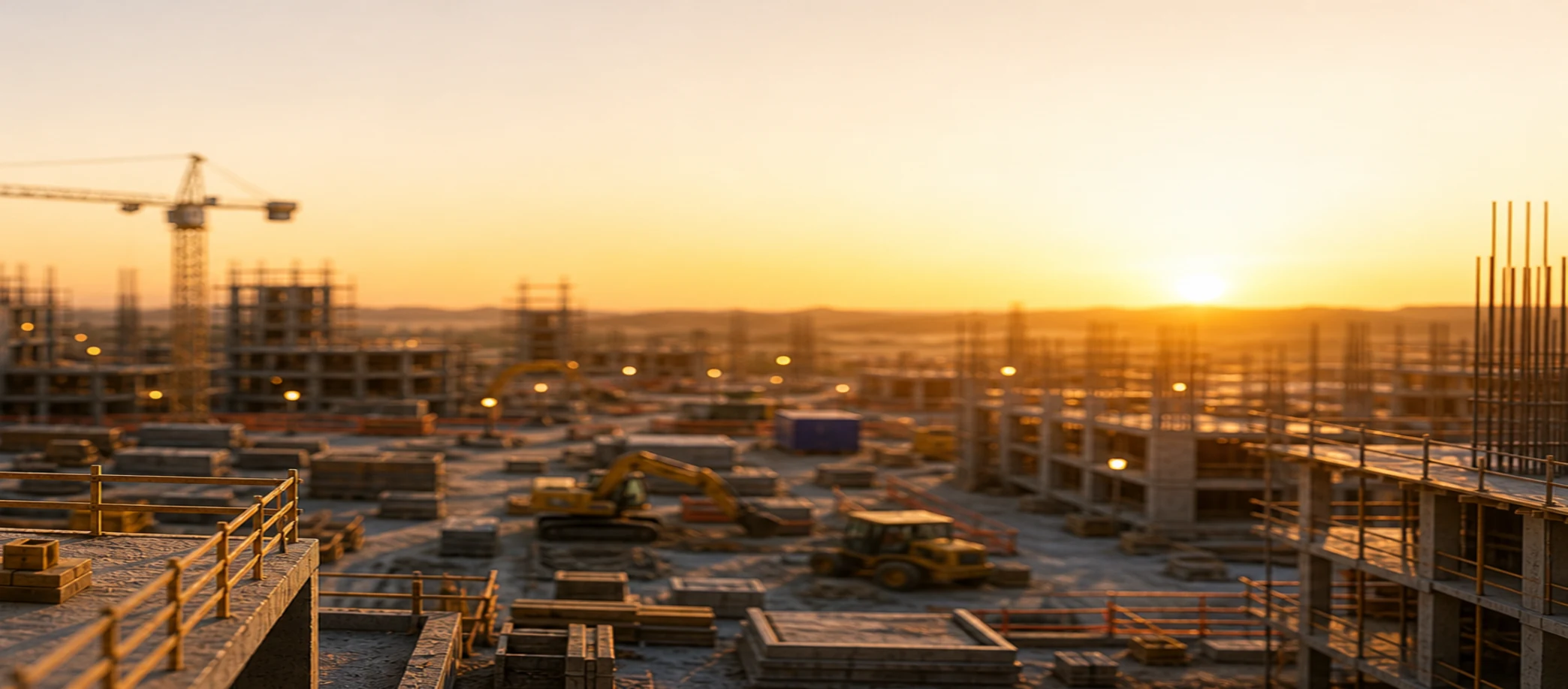 Construction site at sunset